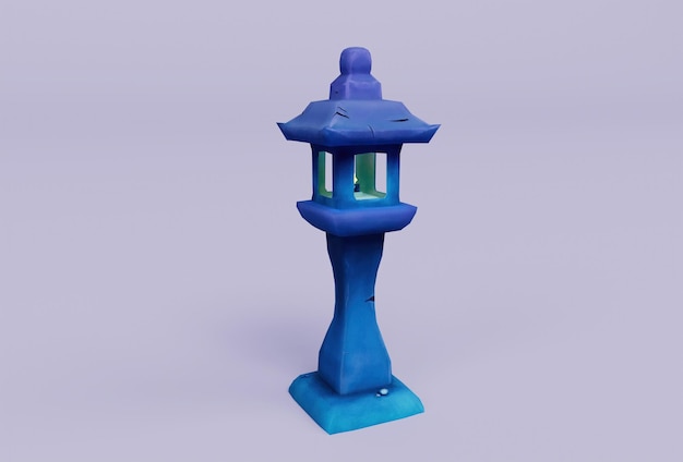 Chinese ancient lamp and japanese garden lantern icon 3d illustration on white background