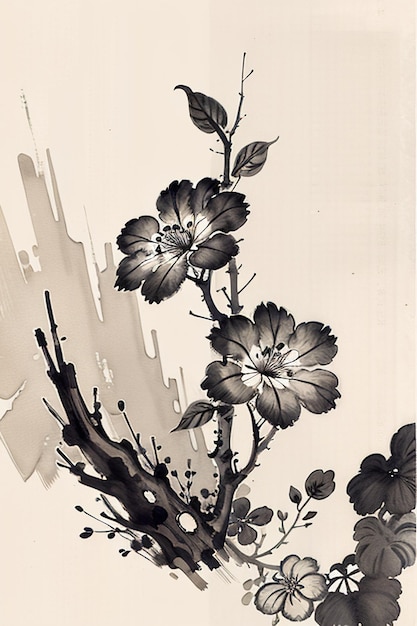 Chinese aquarel inkt stijl oude bloem schilderij een tak bloem collectie kunsttentoonstelling