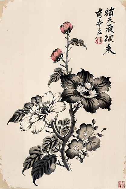 Chinese aquarel inkt stijl oude bloemen schilderij een tak bloemen collectie kunsttentoonstelling