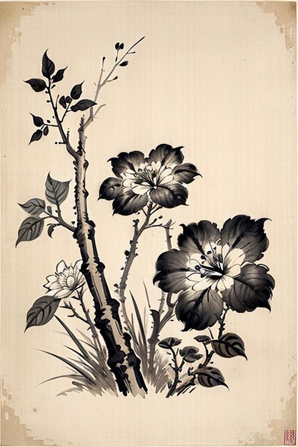 Chinese aquarel inkt stijl oude bloemen schilderij een tak bloemen collectie kunsttentoonstelling