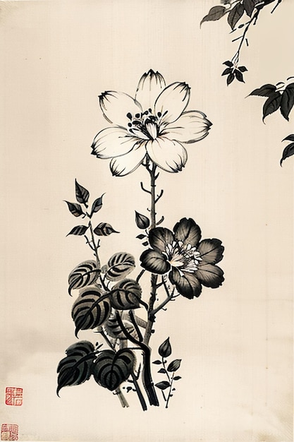 Chinese aquarel inkt stijl oude bloemen schilderij een tak bloemen collectie kunsttentoonstelling