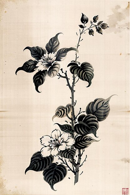 Chinese aquarel inkt stijl oude bloemen schilderij een tak bloemen collectie kunsttentoonstelling