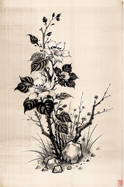 Chinese aquarel inkt stijl oude bloemen schilderij een tak bloemen collectie kunsttentoonstelling
