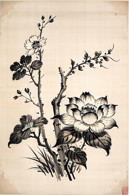 Chinese aquarel inkt stijl oude bloemen schilderij een tak bloemen collectie kunsttentoonstelling