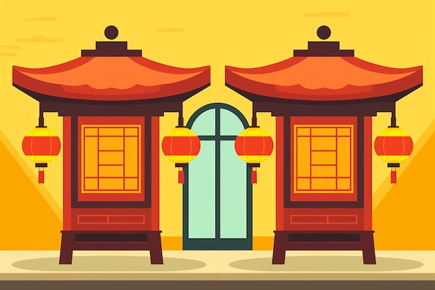 Photo chinese architecture vector illustration on yellow background