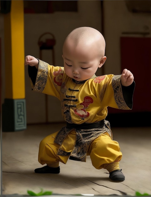 Китайский ребенок играет в китайское кунг-фу