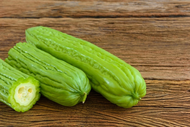 Chinese Bitter Gourd on wooden table