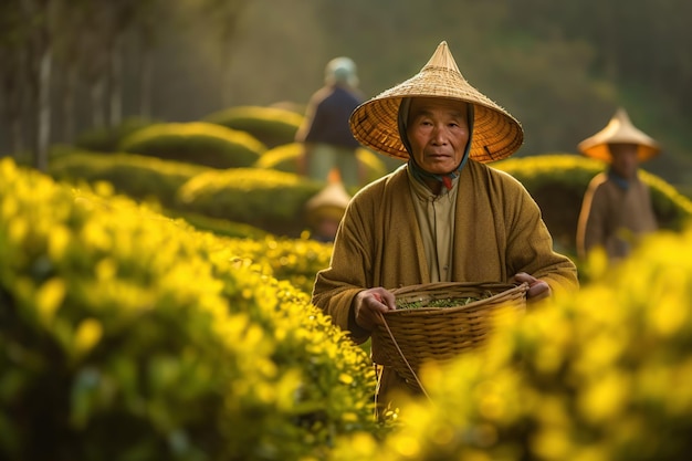 Chinese boer op theeplantage AI gegenereerd