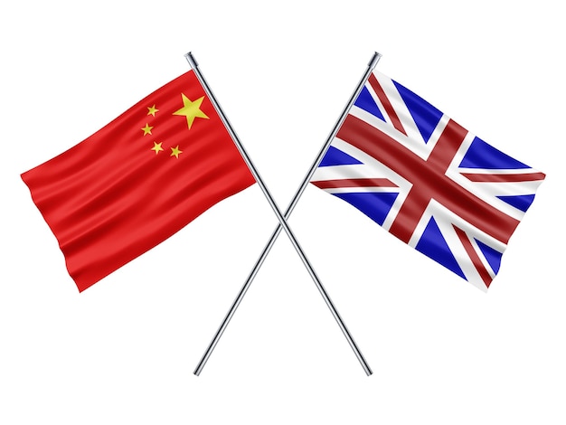 イギリスの旗と中国とイギリスの旗