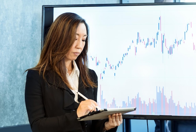 Chinese businesswoman working on device