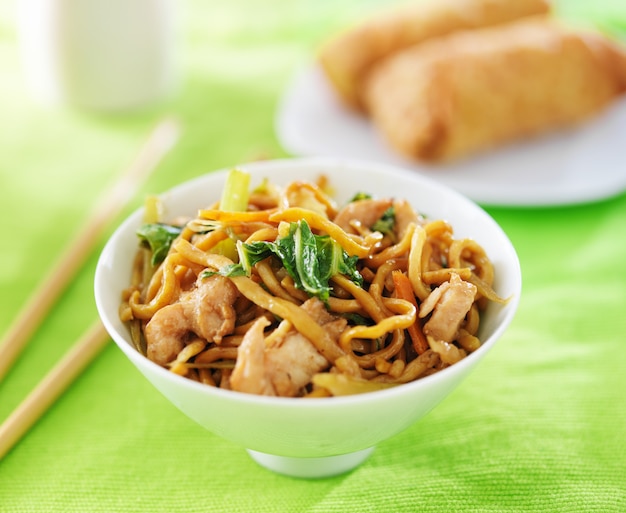 Lo mein di pollo cinese in una ciotola