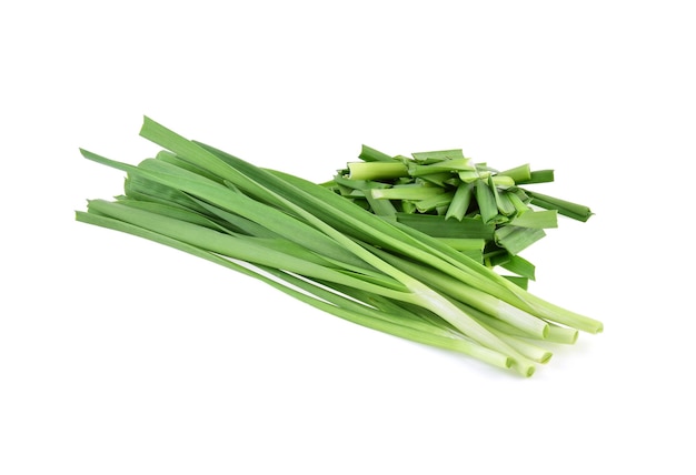 Chinese chives, Garlic chives, Kow Choi isolated on white background.(stacked focus image)