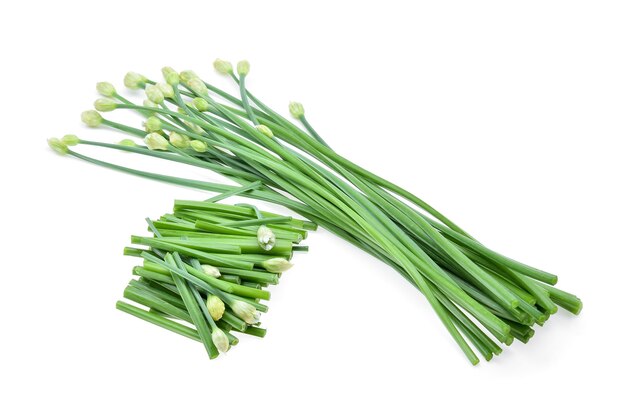 Chinese chives on white background