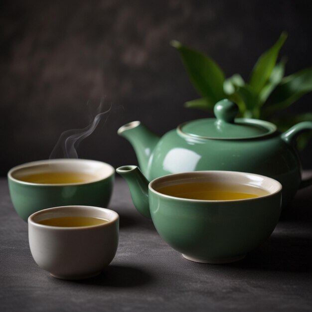 Photo chinese clay teapot with green tea