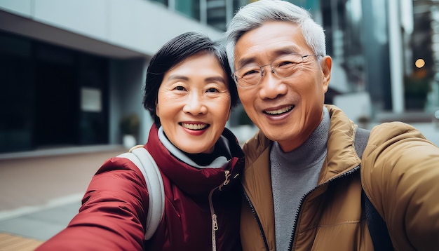 Chinese couple traveling around the city