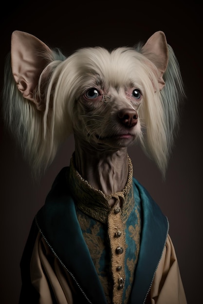 Photo chinese crested dog in historical costume