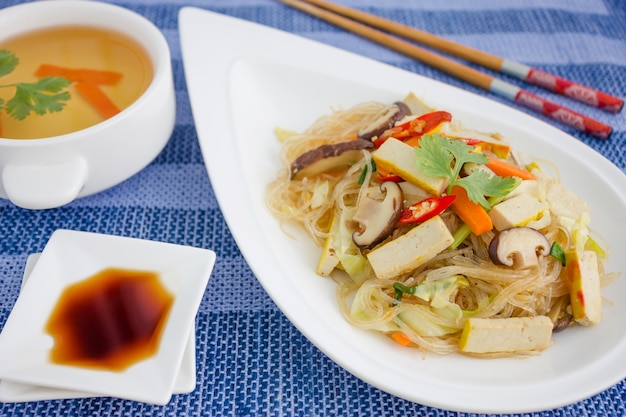 Chinese Cuisine, Crystal Noodles with tofu and mushroom