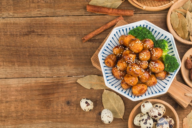 Photo chinese cuisine deepfried quail eggs