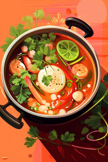 Foto pittura illustrata della pentola calda di carne della cucina cinese