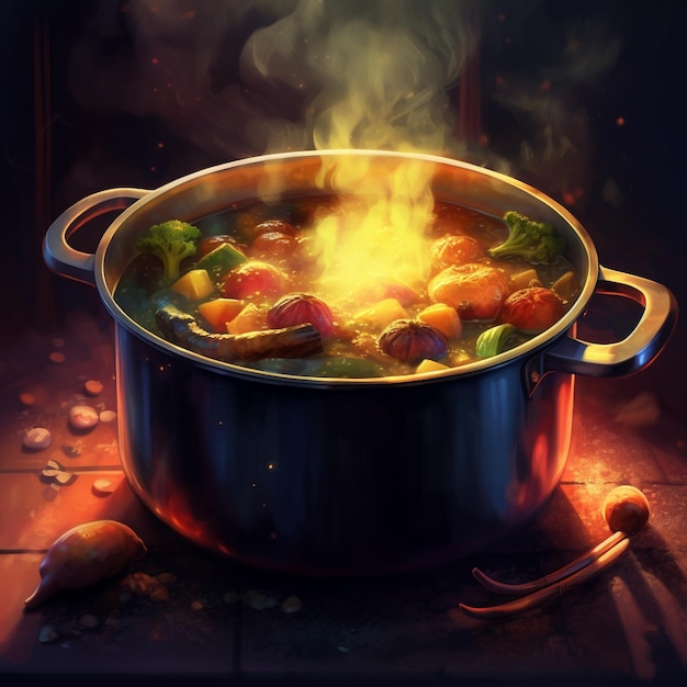 Китайская кухня мясной горячей кастрюли иллюстрированная картина