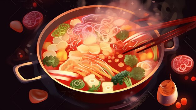 中国料理の肉のホットポット イラスト