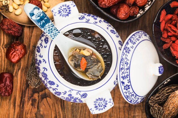 Chinese cuisine: morel and turtle stew soup