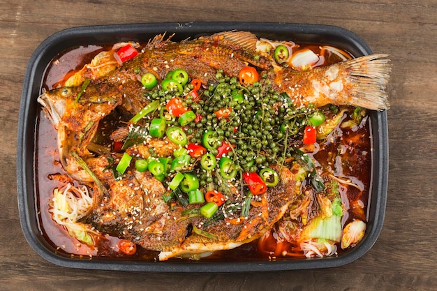 Chinese Cuisine: a plate of spicy roast fish