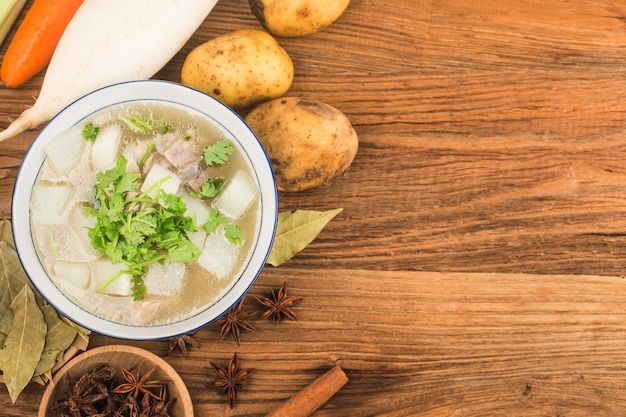 Chinese cuisine: radish and mutton soup stew