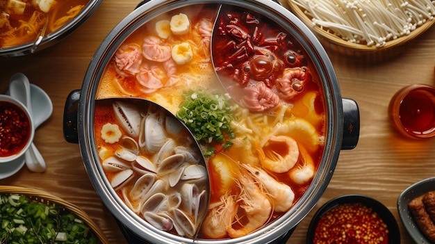 中国料理 四川ホットポット エクストリームクローズアップ トップビュー