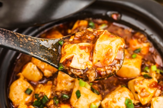 Chinese cuisine: tofu and mince with hot spicy sauce