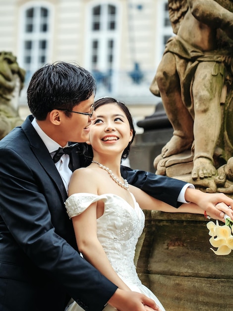 Chinese cute young newlyweds