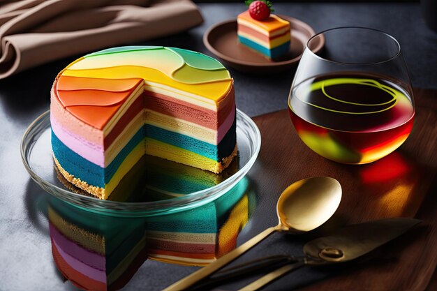 Chinese dessert for holiday multicolored shu cake on table created with generative ai