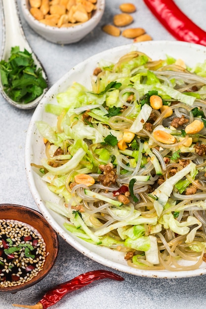 Chinese dish of starch glass noodles (rice, potatoes, beans) 