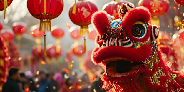 Chinese draakdansparade Lunar nieuwjaarsfeest op wazige lantaarn