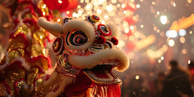 Chinese draakdansparade Lunar nieuwjaarsfeest op wazige lantaarn