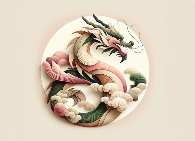 Photo chinese dragon in abstract painting design in pastel colors on white background symbol of 2024 year