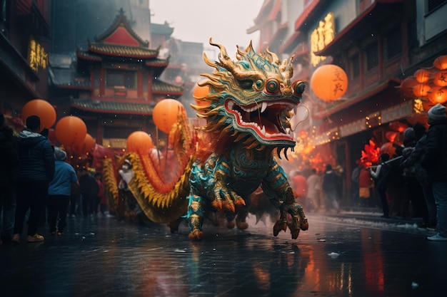 中国の新年祭のドラゴンダンスのキャラクターとして中国のドラゴンのキャラクター