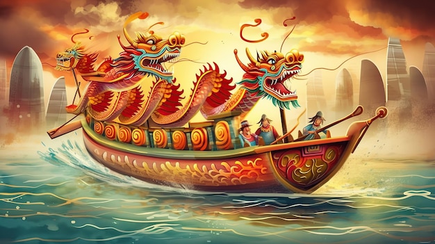 Chinese dragon boat festival AI Generated