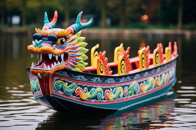 A a chinese dragon boat race colorful boats