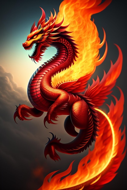 chinese dragon burning like a phoenix