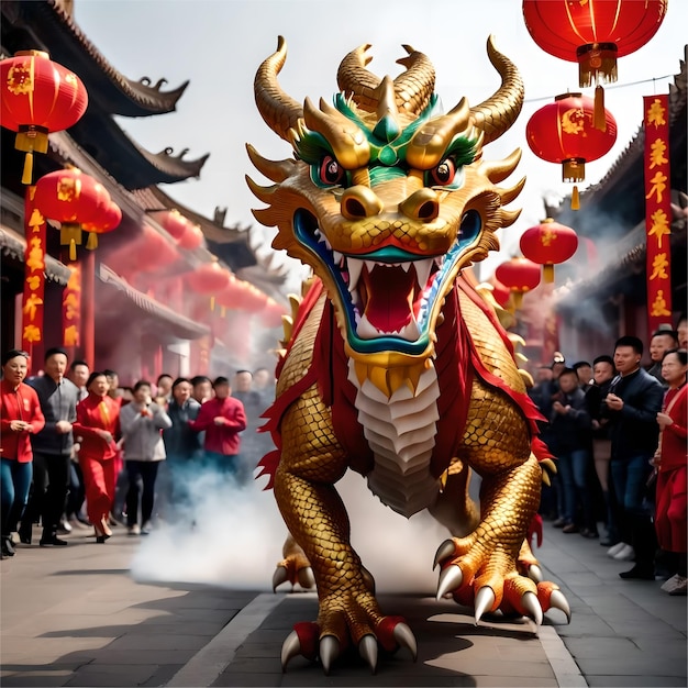 중국의 새해 축제에서 드래곤
