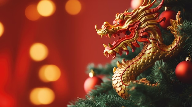 Chinese dragon on a Christmas background Holiday banner Chinese New Year 2024 AI background