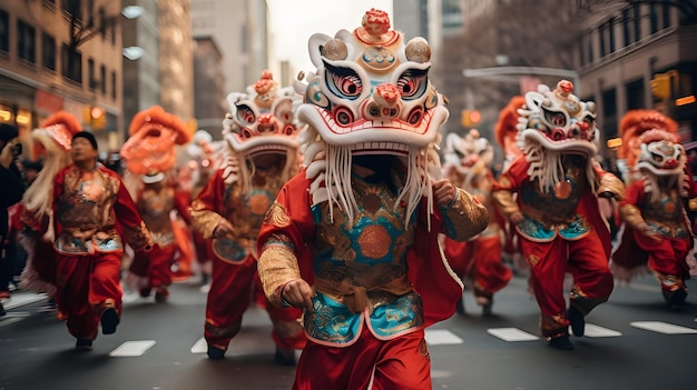 写真 ドラゴン・ダンス・パレード - 伝統的な中国の色彩で月の新年を祝う