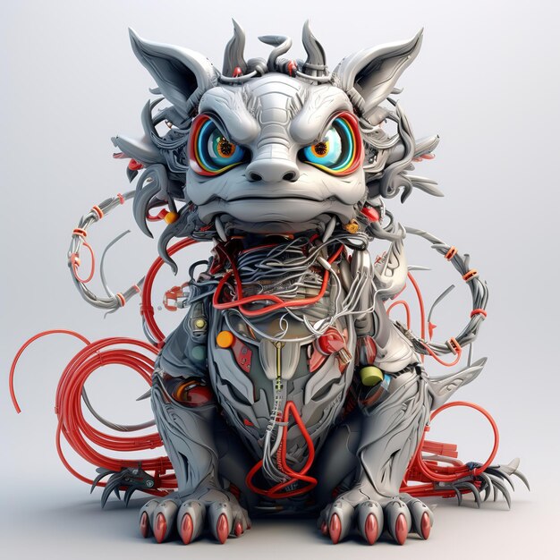 Chinese dragon grey black red host in stock of wires