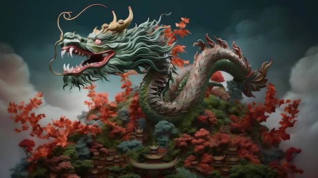 Chinese Dragon illustration Generative AI