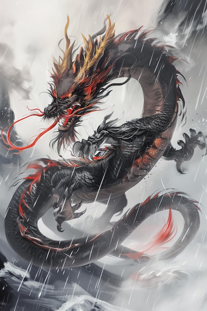 Photo chinese dragon illustration in the snow