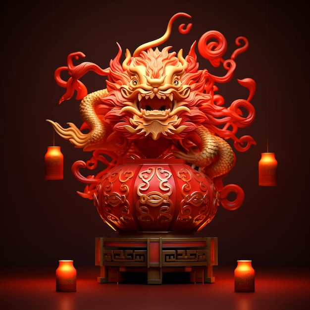 Китайский фонарь с драконом Праздник середины осени