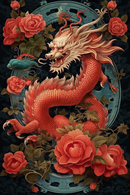 Chinese dragon new year background Illustration AI GenerativexA