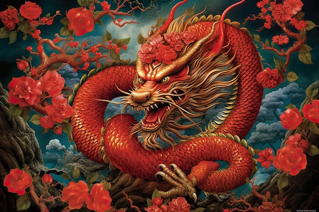 Chinese dragon new year background Illustration AI GenerativexA