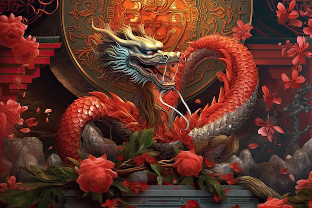 Chinese dragon new year background Illustration AI GenerativexA